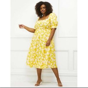 Eloquii Puff Shoulder Floral Midi Dress Size 16